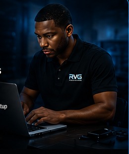IT technician working on a laptop